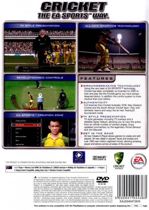 Cricket 2005 — Box back