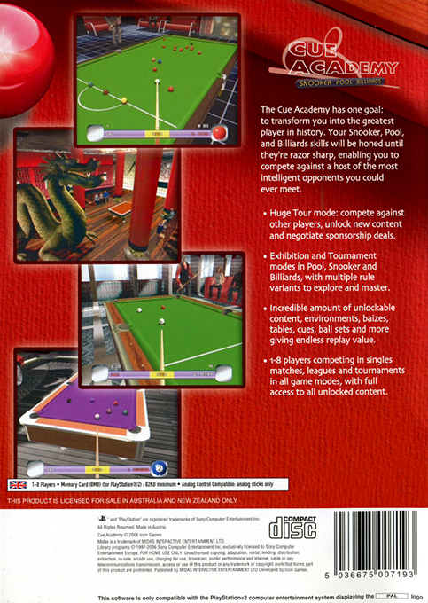 Cue Academy : Snooker, Pool, Billiards — Box back