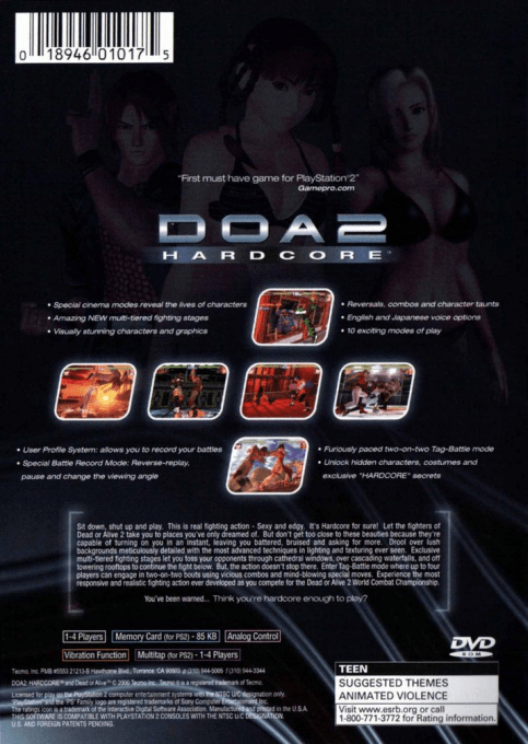 DOA 2: Hardcore — Box back