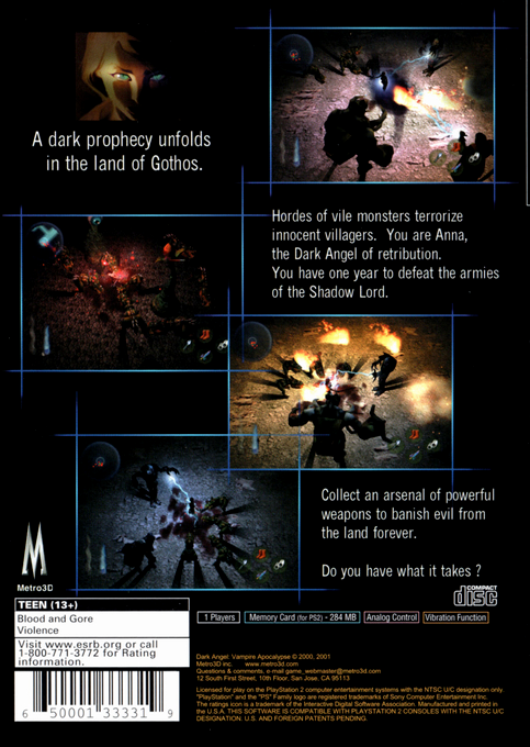 Dark Angel : Vampire Apocalypse — Box back