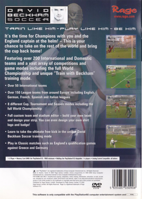 David Beckham Soccer — Box back