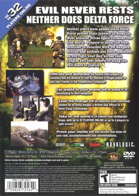 Delta Force : Black Hawk Down, Team Sabre — Box back