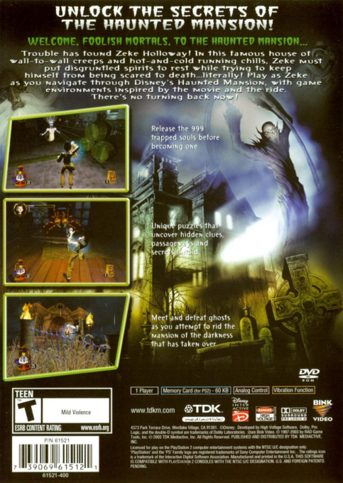 Disney's The Haunted Mansion — Box back