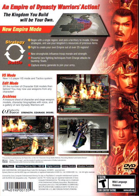 Dynasty Warriors 4 : Empires — Box back