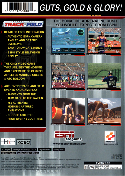 ESPN International Track & Field — Box back