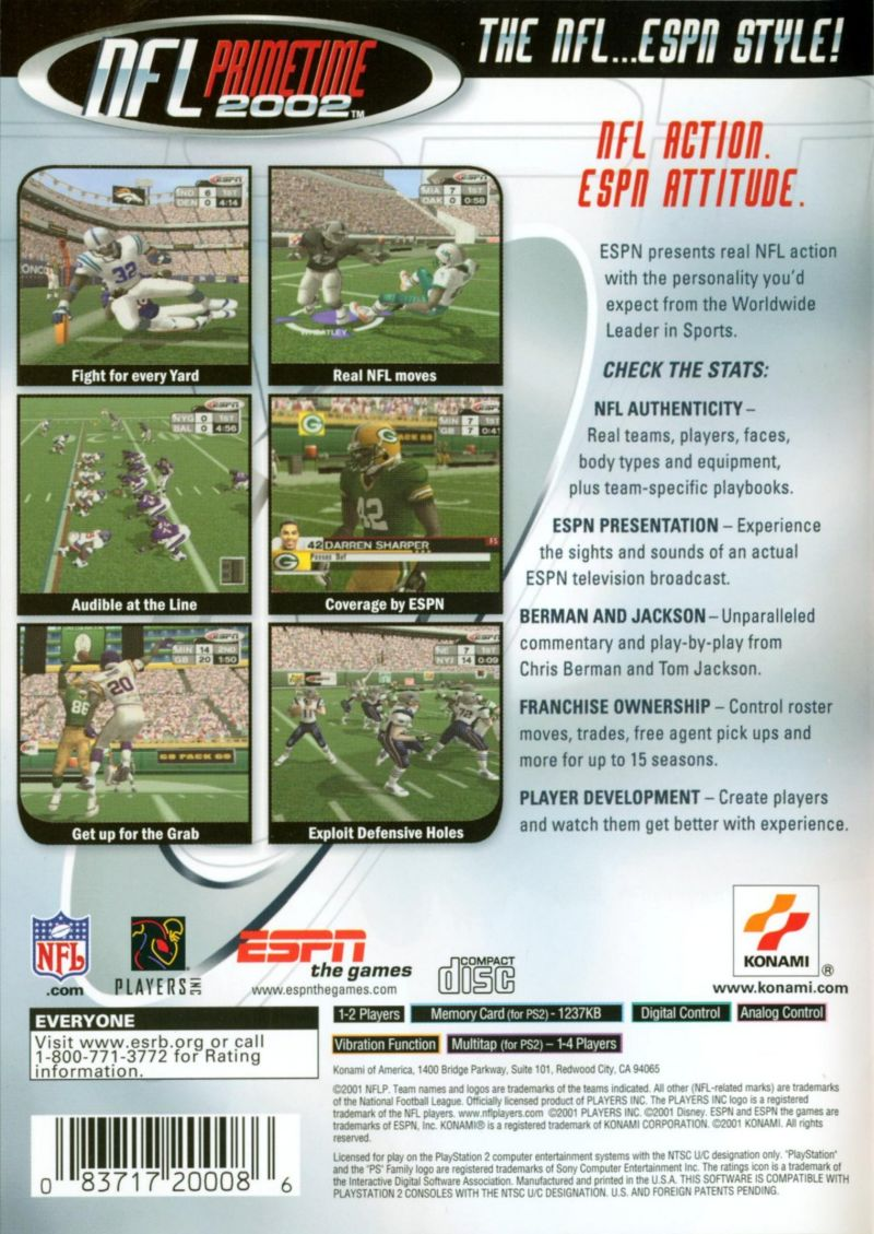 ESPN NFL Prime Time 2002 — Box back