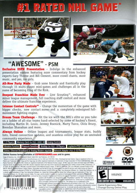 ESPN NHL 2K5 — Box back