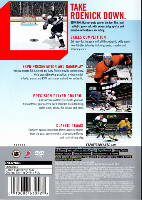 ESPN NHL Hockey — Box back