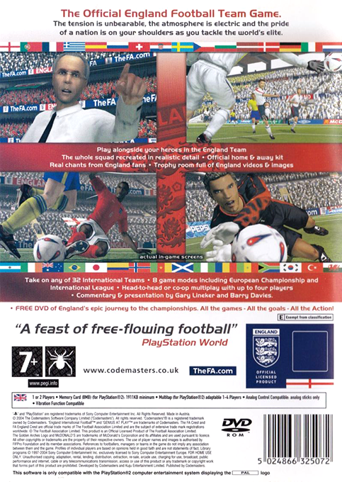 England International Football : 2004 Edition — Box back