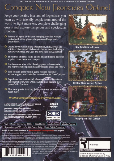 EverQuest Online Adventures : Frontiers — Box back