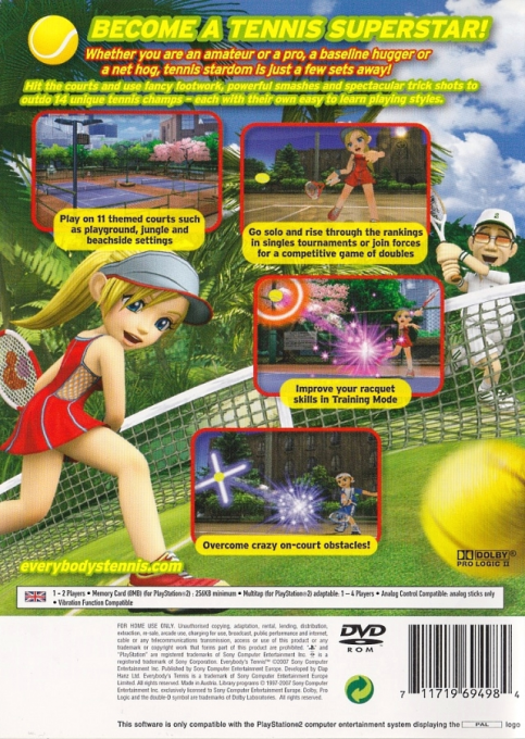 Everybody's Tennis — Box back