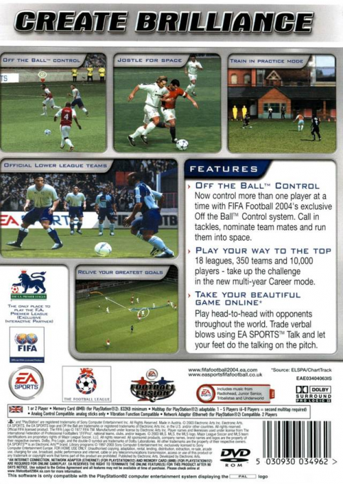 FIFA Football 2004 — Box back
