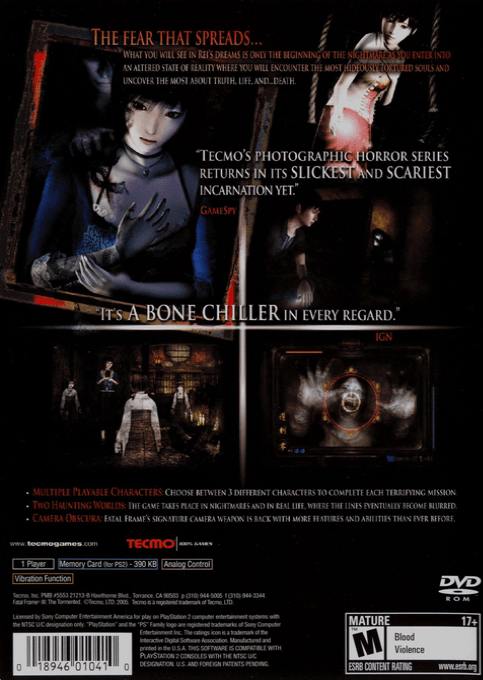 Fatal Frame III : The Tormented — Box back