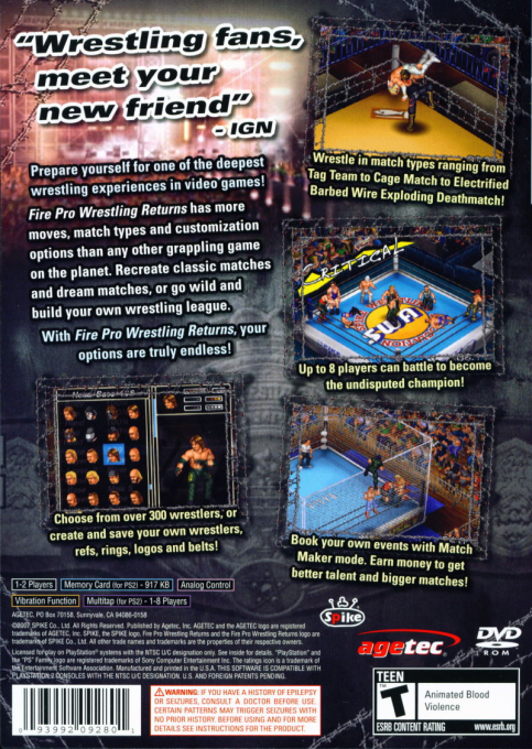 Fire Pro Wrestling Returns — Box back