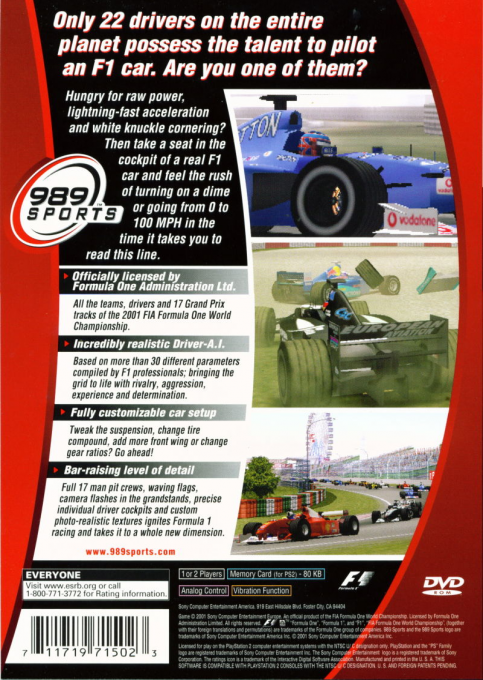 Formula One 2001 — Box back