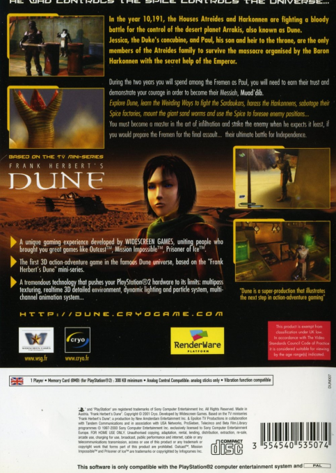 Frank Herbert's Dune — Box back