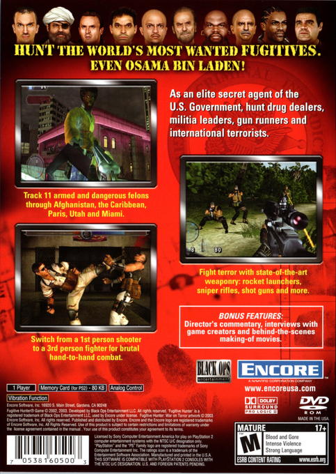 Fugitive Hunter : War on Terror — Box back