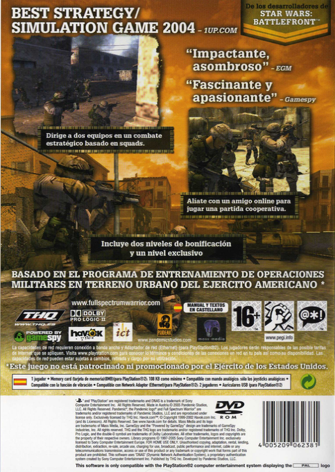 Full Spectrum Warrior — Box back