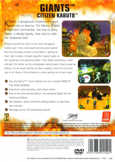 Giants : Citizen Kabuto — Box back