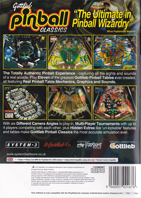 Gottlieb Pinball Classics — Box back