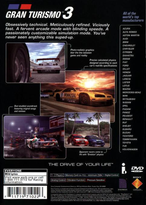 Gran Turismo 3 : A-spec — Box back