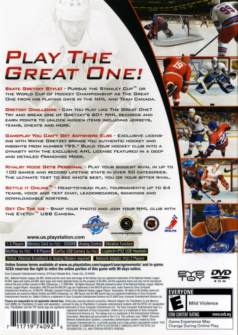 Gretzky NHL 2005 — Box back