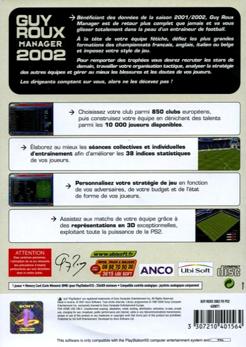 Guy Roux Manager 2002 — Box back