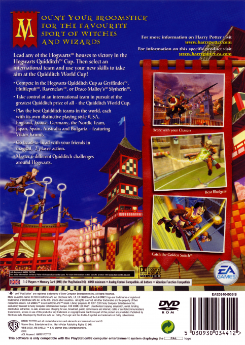 Harry Potter : Quidditch World Cup — Box back