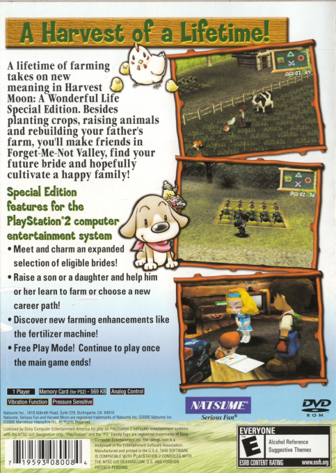 Harvest Moon : A Wonderful Life, Special Edition — Box back