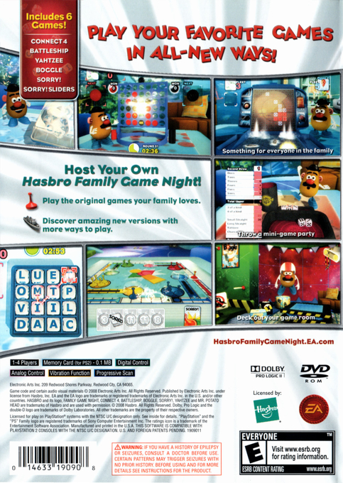 Hasbro Family Game Night — Box back