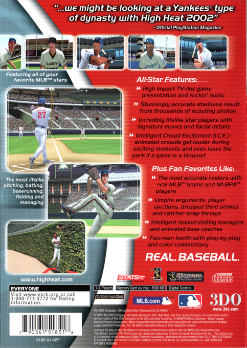 High Heat Major League Baseball 2002 — Box back