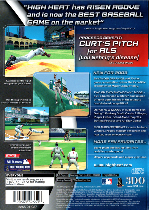 High Heat Major League Baseball 2003 — Box back