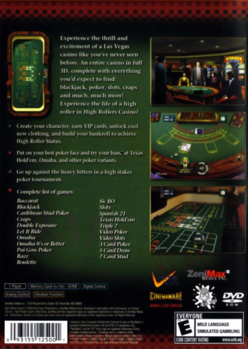 High Rollers Casino — Box back