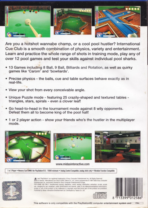 International Cue Club — Box back