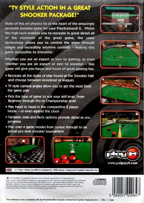 International Snooker Championship — Box back
