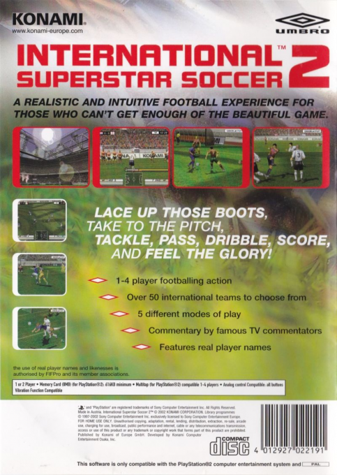 International Superstar Soccer 2 — Box back