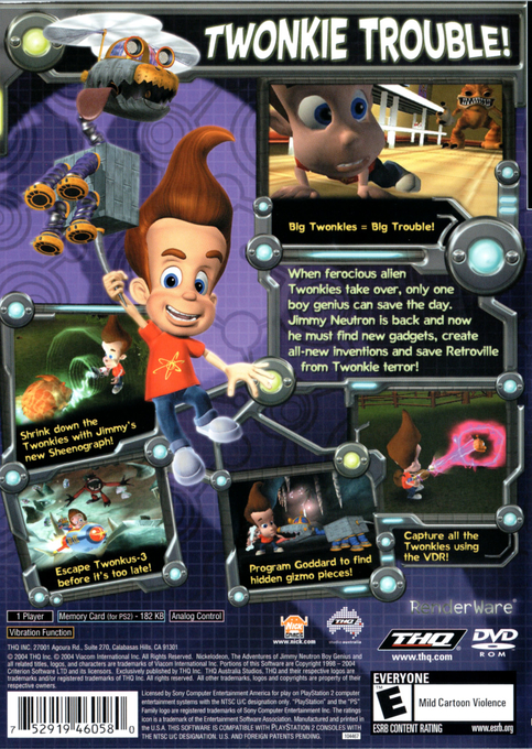 Jimmy Neutron Boy Genius : Attack of the Twonkies — Box back