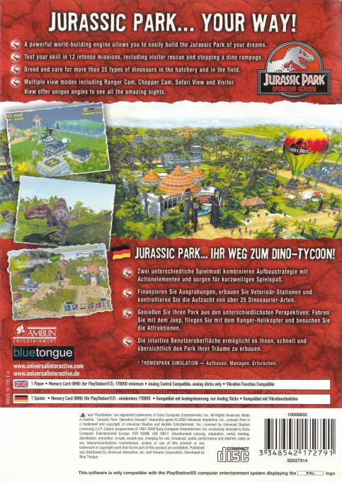 Jurassic Park : Operation Genesis — Box back
