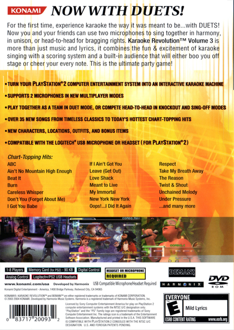 Karaoke Revolution Volume 3 — Box back