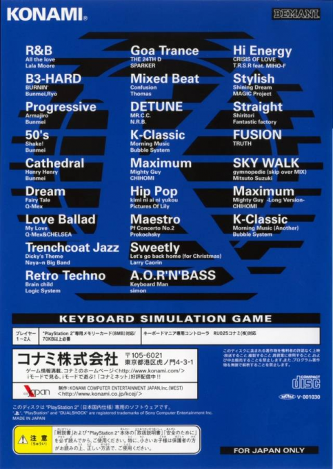 KeyboardMania — Box back