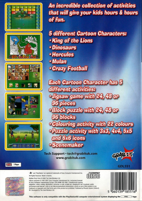 Kiddies Party Pack — Box back