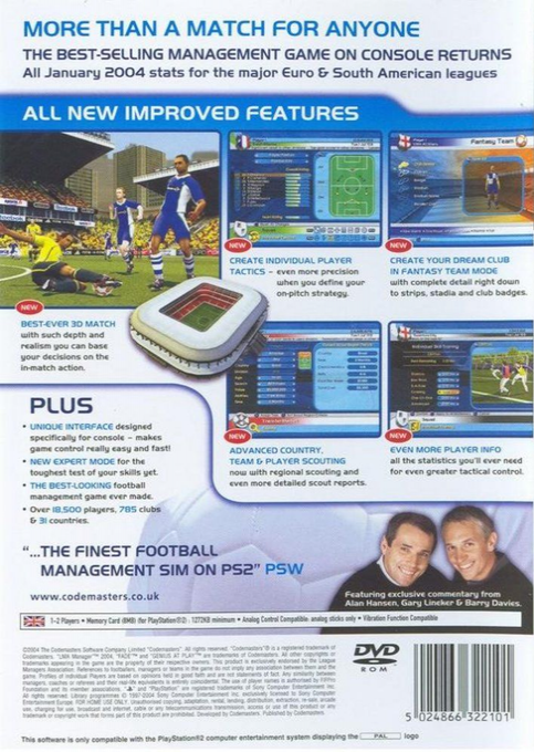 LMA Manager 2004 — Box back