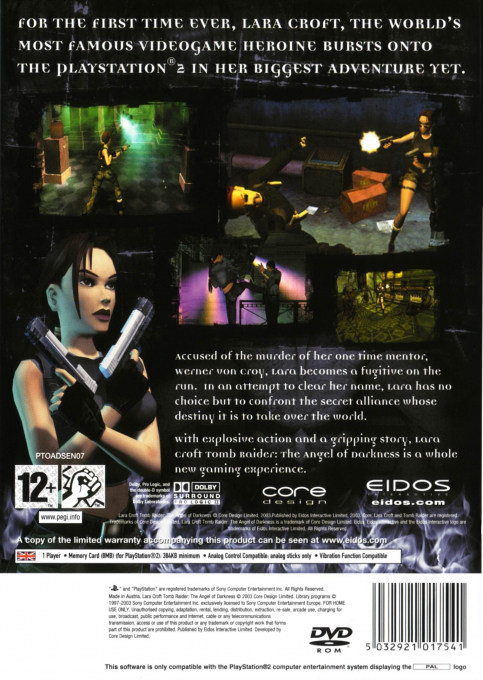 Lara Croft Tomb Raider : The Angel of Darkness — Box back