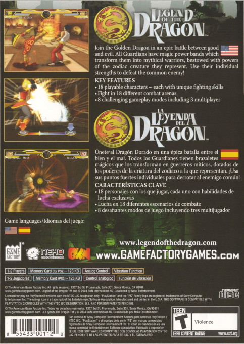 Legend of the Dragon — Box back