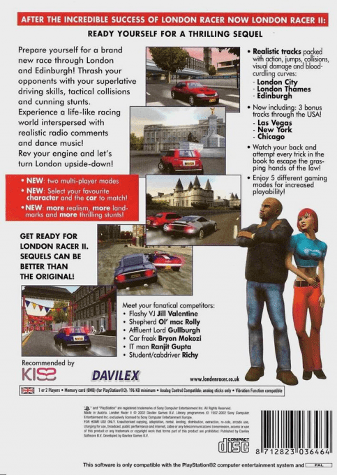London Racer II — Box back
