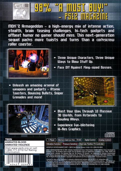 MDK2 : Armageddon — Box back