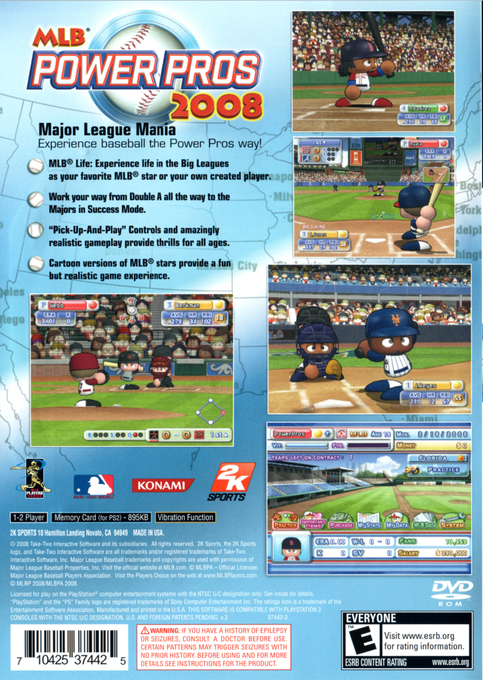 MLB Power Pros 2008 — Box back