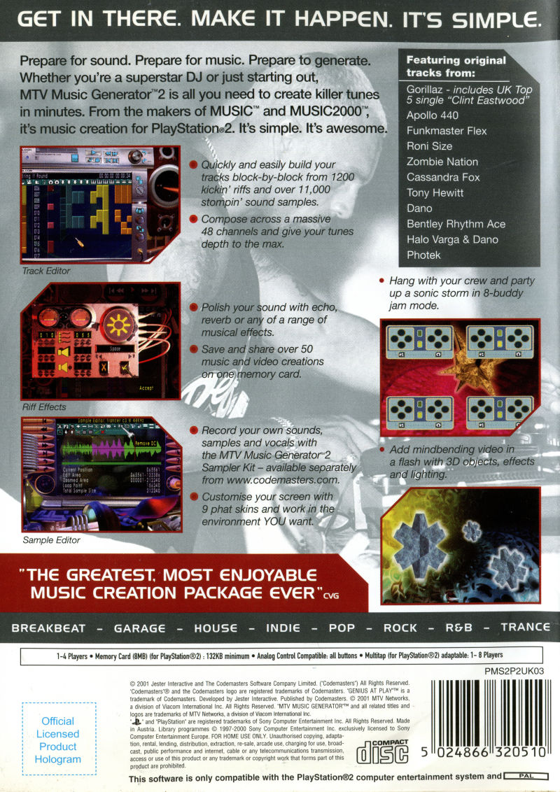 MTV Music Generator 2 — Box back