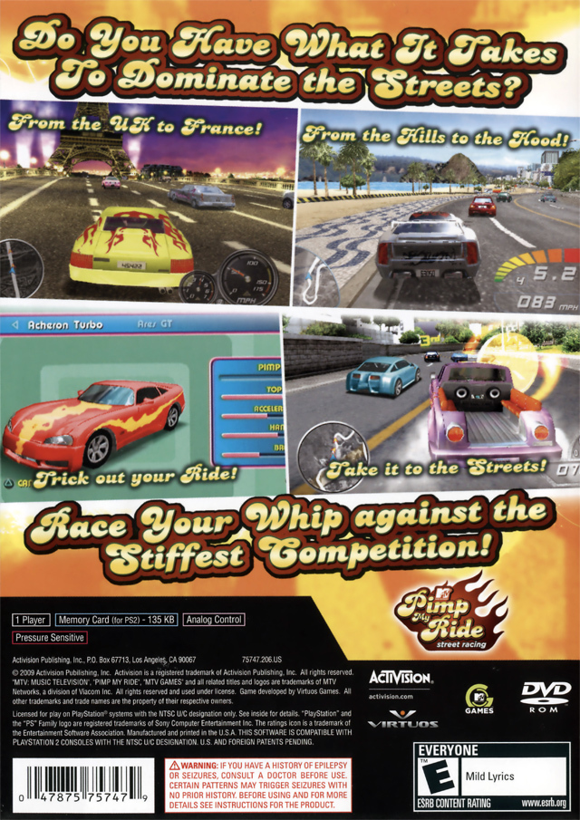 MTV Pimp My Ride : Street Racing — Box back