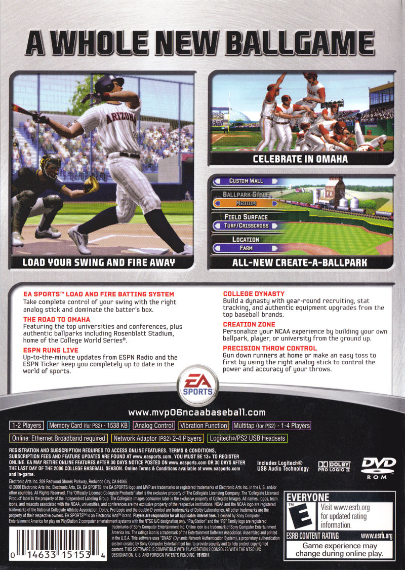 MVP 06 NCAA Baseball — Box back